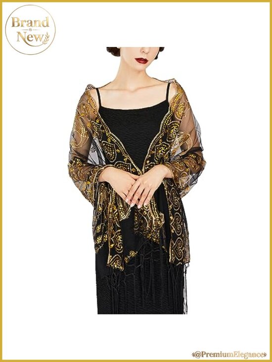 Accessories - 1920s Sequin Flapper Shawl Wrap Evening Party Formal